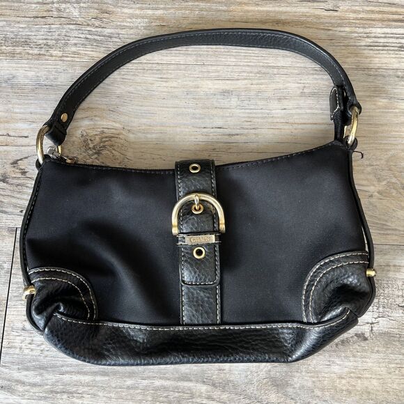 Y2K Chaps Hobo Bag Black Gold Hardware Small Shoulder Bag Vintage Grunge - Picture 1 of 9